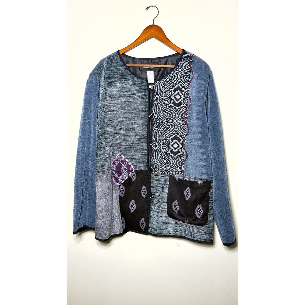 Sag Harbor Womens 18 Boho Patchwork Quilted Jacket Toggle Paisley Art to Wear